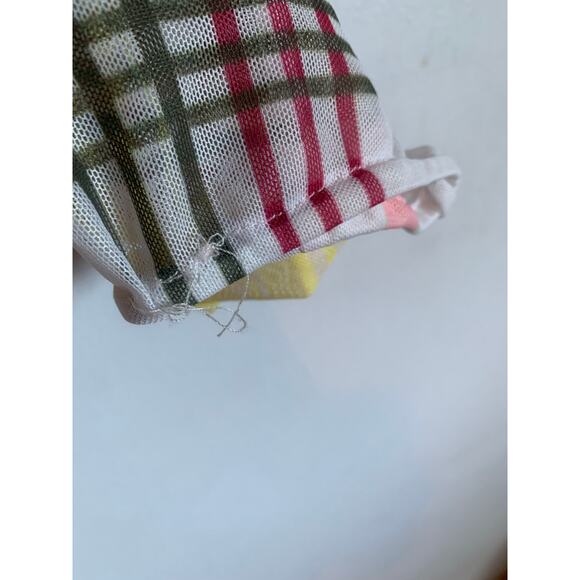 Women's BCBGeneration Yellow Pink plaid mesh crop long sleeve top LARGE - Picture 6 of 6